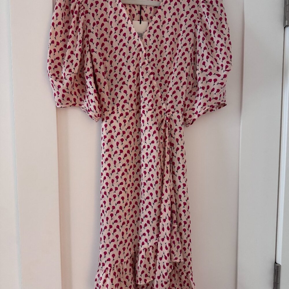 Gerard Darel Pink Floral Wrap Midi Dress Size 10 NWT